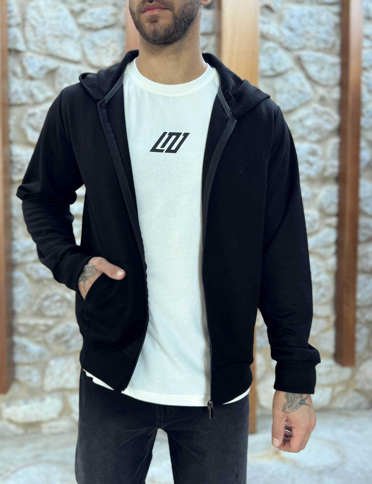 Origin Origin ανδρική μαύρη ζακέτα με κουκούλα 261077M